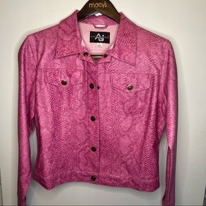 Barbiecore snake embossed hot pink faux leather jacket fits a small